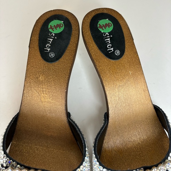 B.B. Simon Silver Rhinestone Slide Mules - Picture 3 of 6